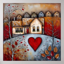 Landhuis op de heuvel grunge Ai art Poster