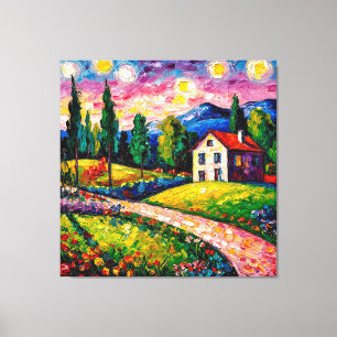 Landhuis te midden van glooiende heuvels canvas afdruk