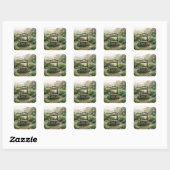 Landhuis Tuin Put Vierkante Sticker (Vel)