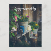 Landhuis veranda versierd met levendige pansies feestdagenkaart (Voorkant)