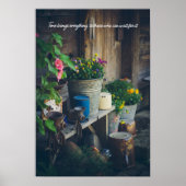 Landhuis veranda versierd met levendige pansies poster (Voorkant)