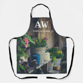 Landhuis veranda versierd met levendige pansies schort (Voorkant)