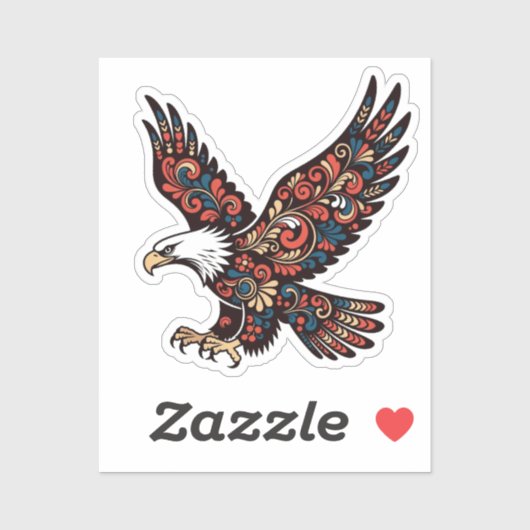Landing Eagle Sticker - Ornamental Paisley Wings & (Vel)