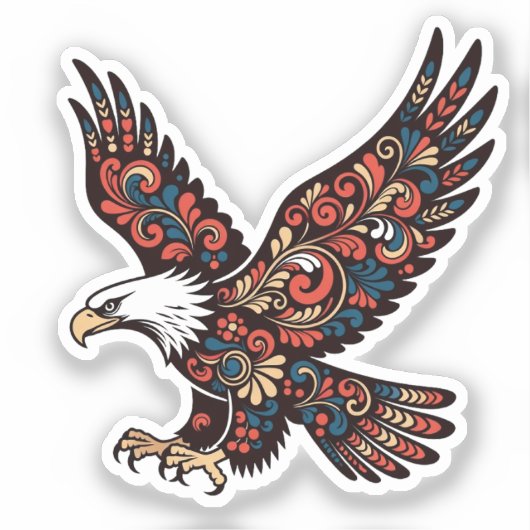 Landing Eagle Sticker - Ornamental Paisley Wings & (Voorkant)
