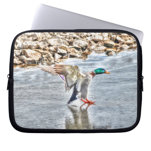 Landing Mallard Duck Drake 8 Wildlife Foto Laptop Sleeve (Voorkant)