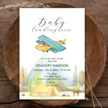 Landing Soon Vintage Airplane Forest Baby Shower
