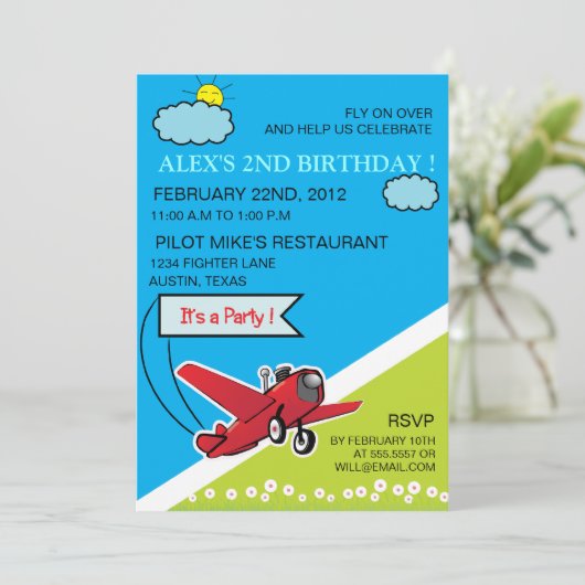 Landing van het vliegtuig - Kinderdaguitnodiging 4 Kaart (Staand voorkant)