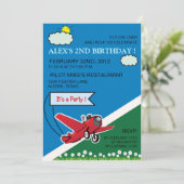 Landing van vliegtuigen - verjaardagsuitnodiging v kaart (Staand voorkant)