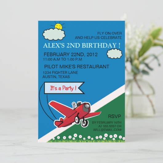 Landing van vliegtuigen - verjaardagsuitnodiging v kaart (Staand voorkant)