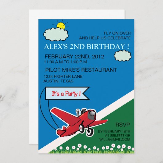 Landing van vliegtuigen - verjaardagsuitnodiging v kaart (Voorkant / Achterkant)