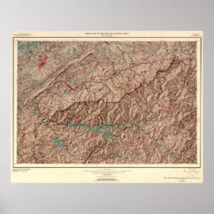  landkaart voor Grote Smoky Mountains Poster