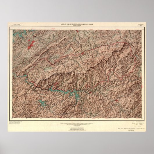  landkaart voor Grote Smoky Mountains Poster (Voorkant)