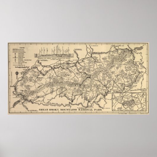  landkaart voor Grote Smoky Mountains Poster (Voorkant)
