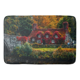 Landkatoen met rode wijnstokken voor thuisgebruik badmat