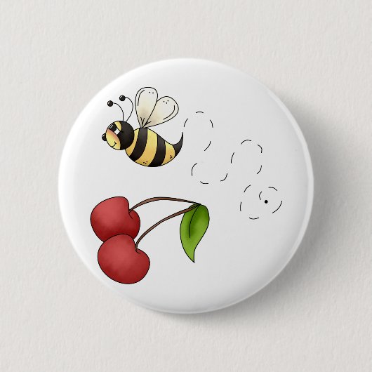 Landkersen - Bijen en kersen Ronde Button 5,7 Cm (Voorkant)