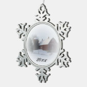 Landkerstak met rode kerstmann gedateerd tin sneeuwvlok ornament (Rechts)