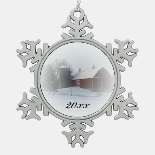 Landkerstak met rode kerstmann gedateerd tin sneeuwvlok ornament (Voorkant)