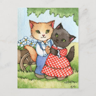 Landkreeften - Cute Cat Couple Art Briefkaart