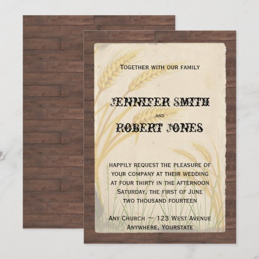 Landkreeften — Wheat Grass Parchment Wedding Invit Kaart (Voorkant / Achterkant)