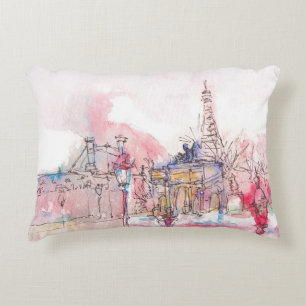 Landmark of Paris met waterverf in een regenachtig Accent Kussen