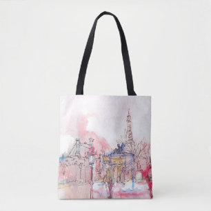 Landmark of Paris met waterverf in een regenachtig Tote Bag