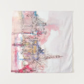 Landmark of Paris met waterverf in een regenachtig Wandkleed (Voorkant (horizontaal))