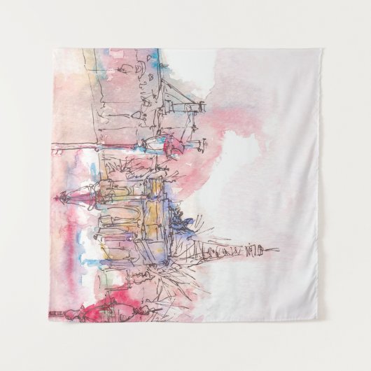 Landmark of Paris met waterverf in een regenachtig Wandkleed (Voorkant (horizontaal))