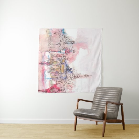 Landmark of Paris met waterverf in een regenachtig Wandkleed (In Situ (horizontaal))