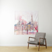 Landmark of Paris met waterverf in een regenachtig Wandkleed (In situ)