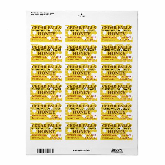 Landmark Pure Wildflower Honey Jar Product Labels (Full Sheet)