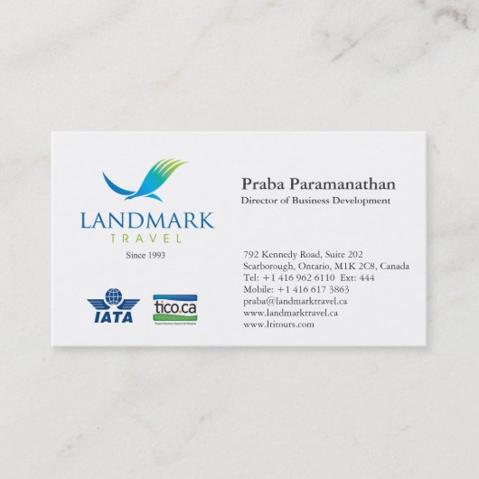 Landmark Reizen Visitekaartje (Voorkant)