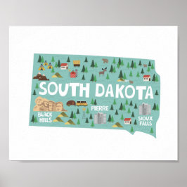 Landmarks Map South Dakota Poster