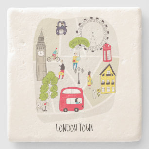 Landmarks People in London Town Stylized Map Carto Stenen Onderzetter