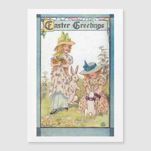  landmeisjes met paasbundels en kippen