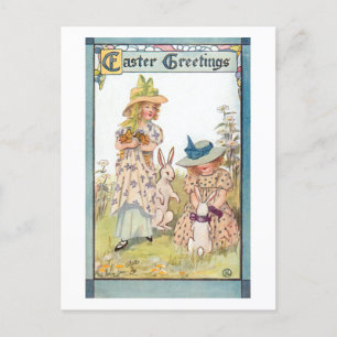 landmeisjes met paasbundels en kippen feestdagenkaart