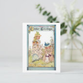  landmeisjes met paasbundels en kippen feestdagenkaart (Staand voorkant)