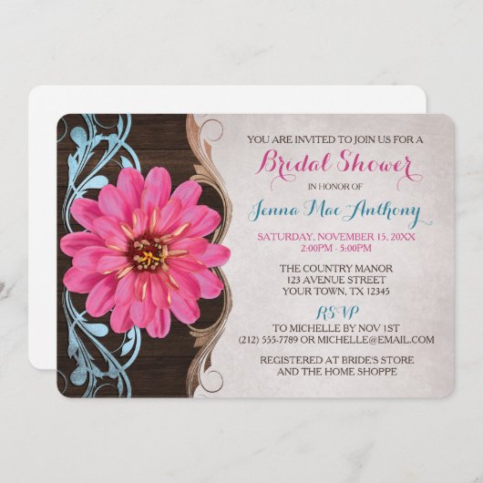 Landmeisjes Roze Zinnia Bridal Shower-uitvindingen Kaart (Voorkant / Achterkant)