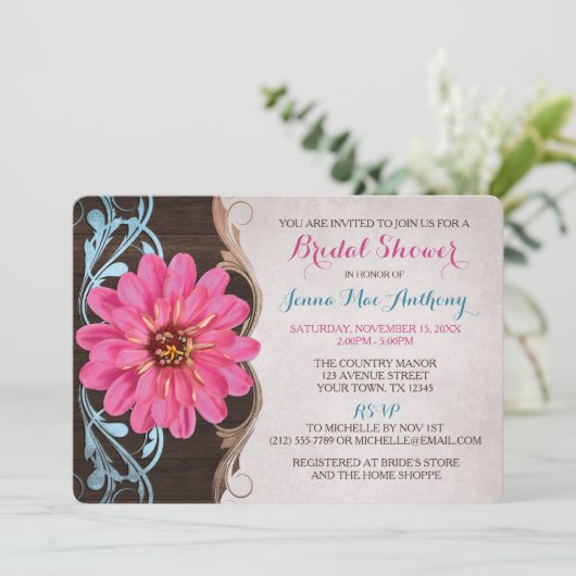 Landmeisjes Roze Zinnia Bridal Shower-uitvindingen Kaart (Staand voorkant)