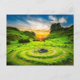 Landmerk op zonsondergang briefkaart