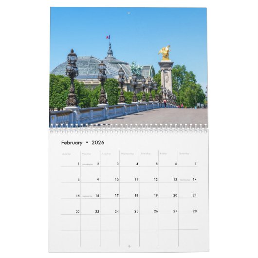 Landmerken van Parijs Kalender (Feb 2026)