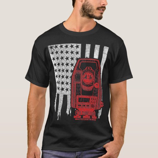 Landmeter Engineer Tripod Patriottisch Amerikaans T-shirt (Voorkant)