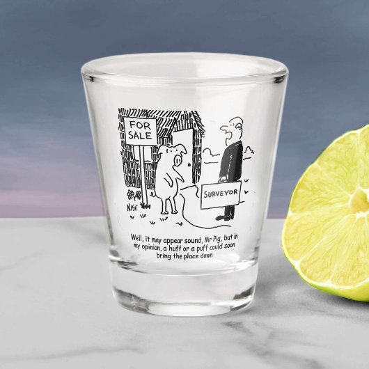 Landmeter waarschuwt Mr. Pig voor zijn strohuis. Shot Glas