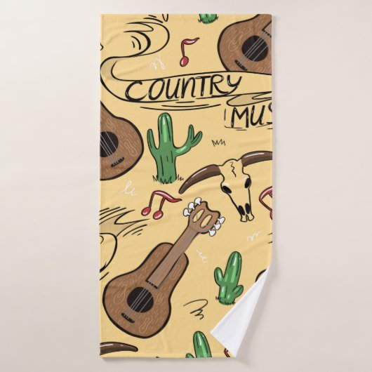 Landmuziek naadloos met gitaren, cacti's badhanddoek (Badhanddoek)