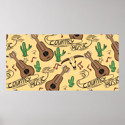 Landmuziek naadloos met gitaren, cacti's poster (Voorkant)
