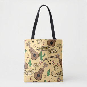 Landmuziek naadloos met gitaren, cacti's tote bag