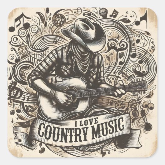 Landmuziek. Vierkante Sticker (Voorkant)