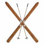 Landoverschrijdende huiden en polen fotobeeldje magneet<br><div class="desc">Gescrosste houten langlaufski's en skistokken</div>