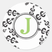 Landoverschrijdende pijlen Monogram Personaliseer Ronde Sticker (Voorkant)