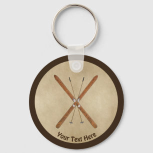 Landoverschrijdende ski's op oud papier sleutelhanger
