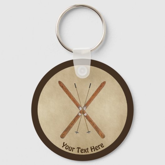 Landoverschrijdende ski's op oud papier sleutelhanger (Voorkant)